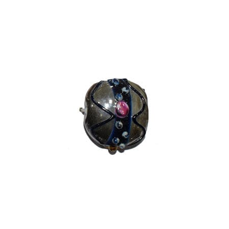 Wedding Cake Beads (Vintage) Handmade Lampwork Glass Beads (Flat Round), VGM-093-Per Packet 25 Pcs / 16X12 MM / Gray