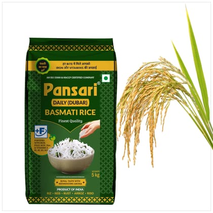 Pansari Daily Basmati Rice | Long Grain Aromatic Flavourful | Fortified Ideal for Daily Cooking | Perfect for Biryani Pulao Khichdi