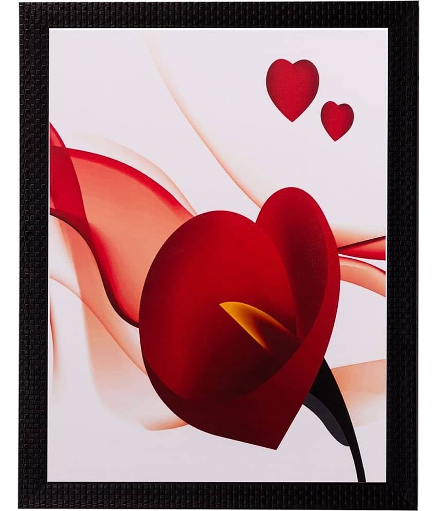 eCraftIndia White & Red Floral Matt UV Framed Wall Art