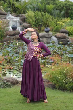 Wine & Pink Colored Attractive Navratri Special Gown