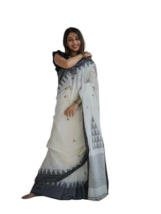 Women's Soft Lilan Printed Saree With Unstitched Blouse 5.5Mtr (White-Black)-PID63652