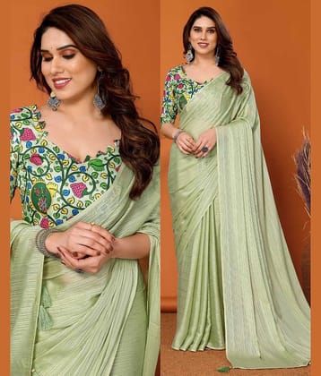 SARIK  FASHION Silk Striped Saree With Unstitched Blouse Piece ( Light Green )