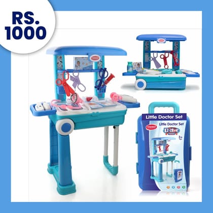 Premium Doctor Set Trolley for Kids with LED Light Instruments (Blue)-Blue