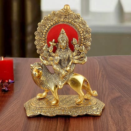 DreamKraft Metal Durga Maa Hindu GoddessStatue Idol Sculpture (7.5X8.5X2.5 in,Gold)