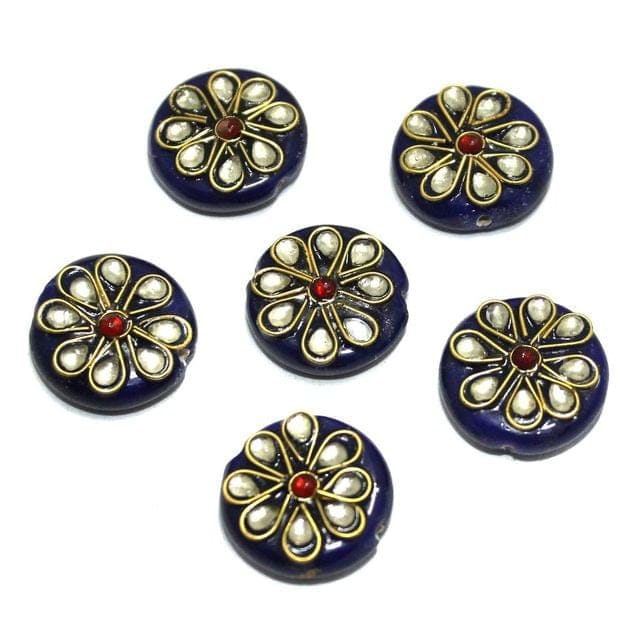 20 Pcs 18x18mm Round Disc Kundan Beads Blue-Blue / Glass