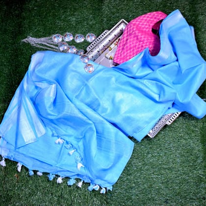 Plain Semi linen with Zari border & Pallu