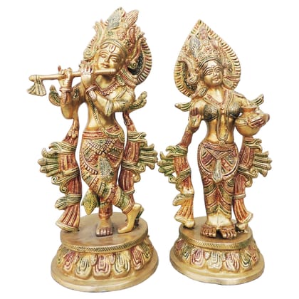 Brass Radha Krishna God Idol - Handcrafted Religious Statue, Height : 13 Inch (BSMAS616 A)