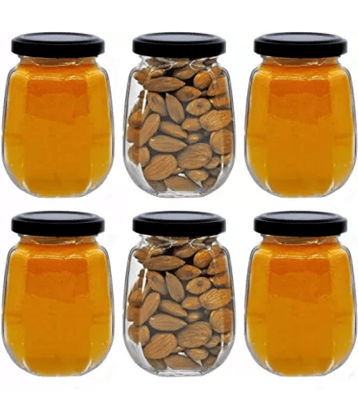 CROCO JAR 250 CROWN-6-BLACK Glass Black Food Container ( Set of 6 )