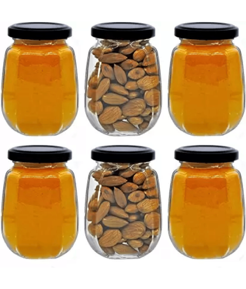 CROCO JAR 250 CROWN-6-BLACK Glass Black Food Container ( Set of 6 )