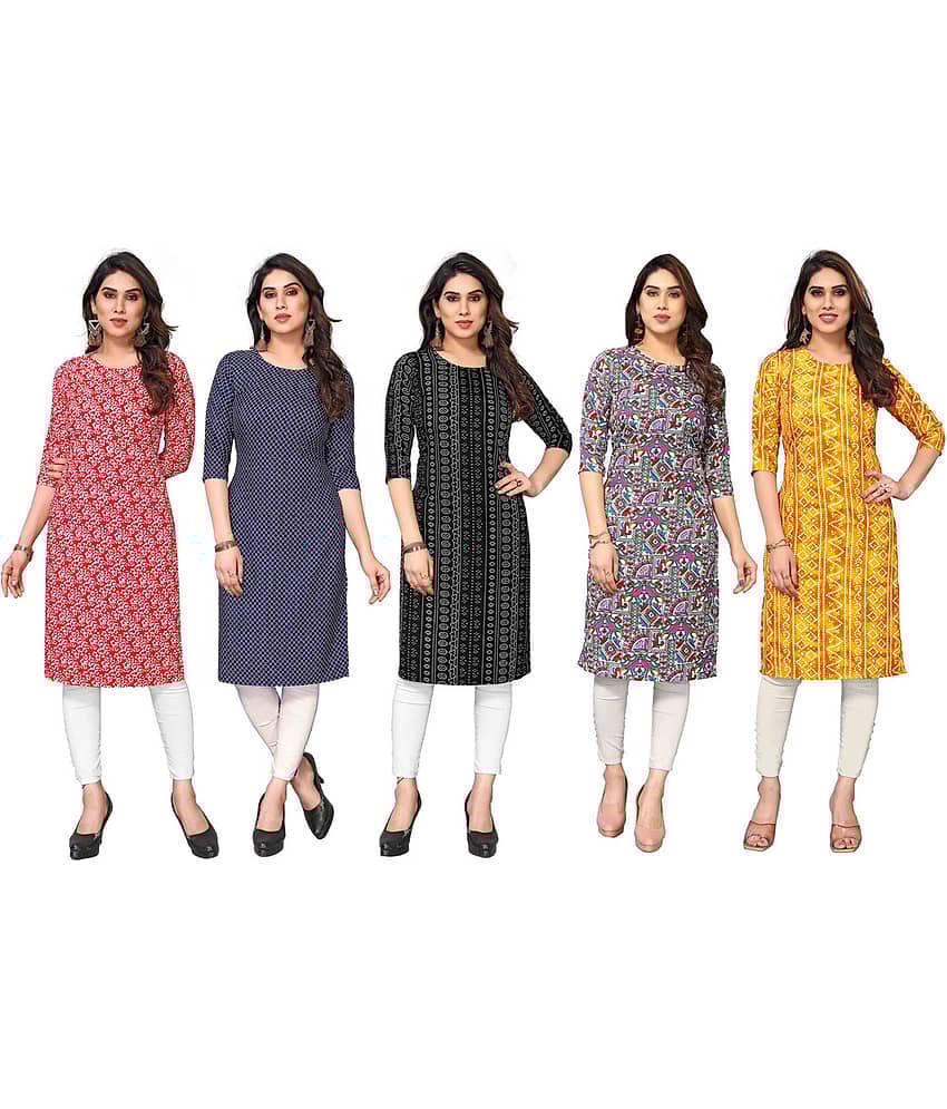 KETAKI FASHION Crepe Printed Straight Women's Kurti - Multicolor5 ( Pack of 5 )