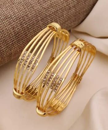 Sparkling Duo: 2-Piece Anti-Tarnish Brass Bangle Set with AD Stones - Daily Wear