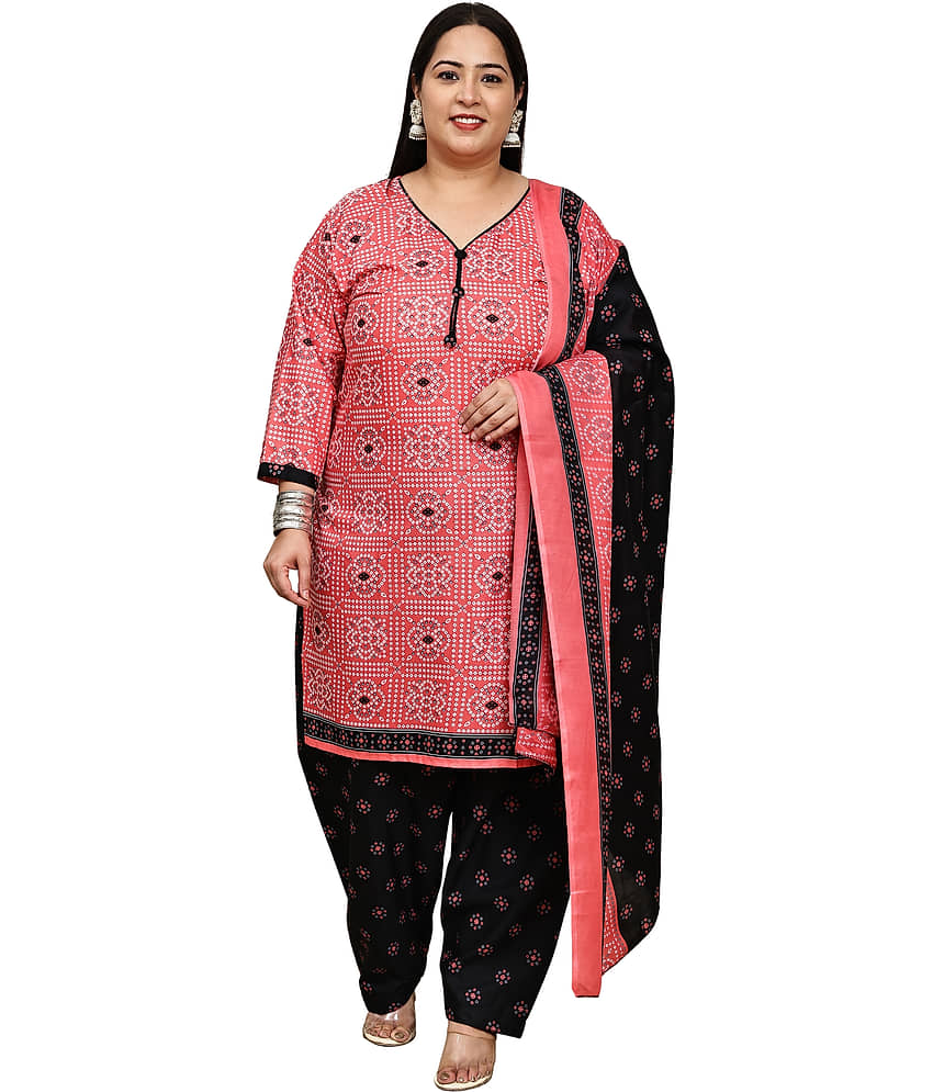 wonder weave Women Cotton Blend Printed Straight Kurti With Patiala Salwar ( Pink )