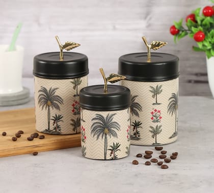 India Circus Chevron Palms Steel Container Set Of 3