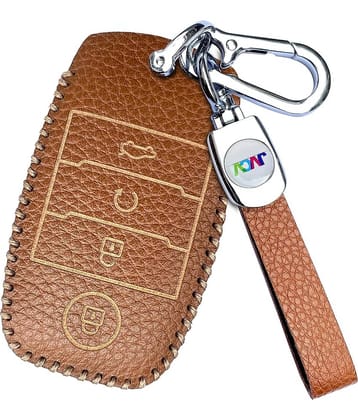 Soft Handmade Lychee Pattern Leather Key Cover Compatible with Kia Sonet Seltos Carens 4 Button Smart Key