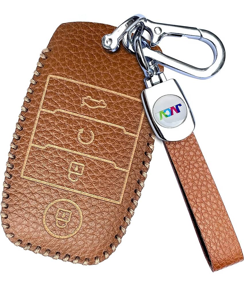 Soft Handmade Lychee Pattern Leather Key Cover Compatible with Kia Sonet Seltos Carens 4 Button Smart Key