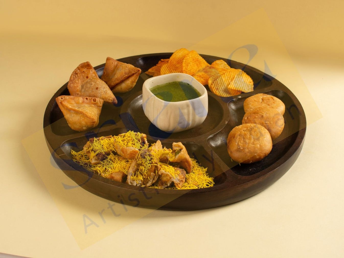 Srjana Wooden Snack Tray With Sections 1pc
