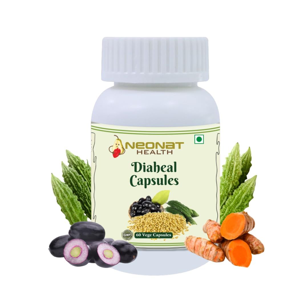 Neonat Health DiaHeal Capsules | Ayurvedic Blend of Methi, Jambu & Haridra | Helps in Blood Sugar, Glucose Balance & Wellness | Natural & Vegetarian | 60 Capsules