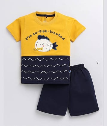MUSNAH GARMENTS Pack of 1 Boys Cotton T-Shirt & Shorts Set ( Gold )