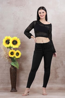 Jeans with Stylish Pocket-Black / S