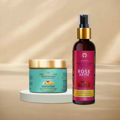 Kumkumadi Ubtan Face Wash & Natural Rose Water Combo-in