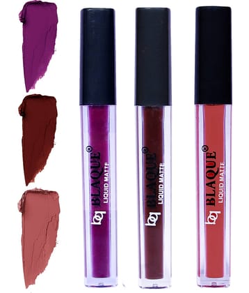 bq BLAQUE Matte Liquid Lipstick Combo of 3 Lip Color 4ml each, Waterproof - Purple Affair, Chocolate Mood, Brown
