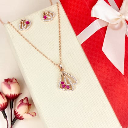 Rani Pink Rose Gold Plated Pendant Set - SIA446802