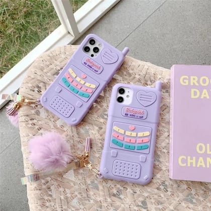 Purple Mobile Cute Phone Rubber iPhone Case With Fur Pendant-iPhone 13 Pro