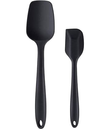 Baskety Black Silicone Cooking Spoon With Mixing Spatula Set ( Pack of 2)