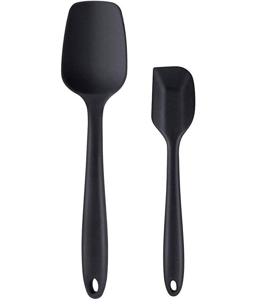 Baskety Black Silicone Cooking Spoon With Mixing Spatula Set ( Pack of 2)