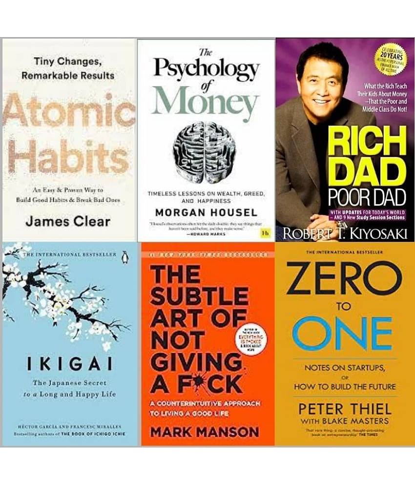 The Psychology Of Money+Ikigai+The Subtle Art Of Not Giving+Atomic Habits + Rich Dad Poor Dad + Zero To One
