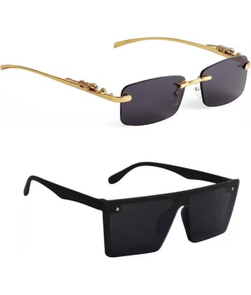 Elligator Gold Rectangular Sunglasses ( Pack of 2 )
