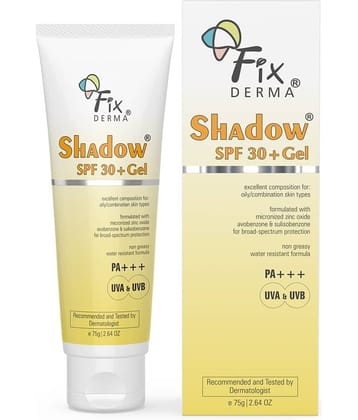 Fixderma Shadow Sunscreen SPF 30+gel For Oily Skin, UVA,UVB Protection, Water Resistant, 75g