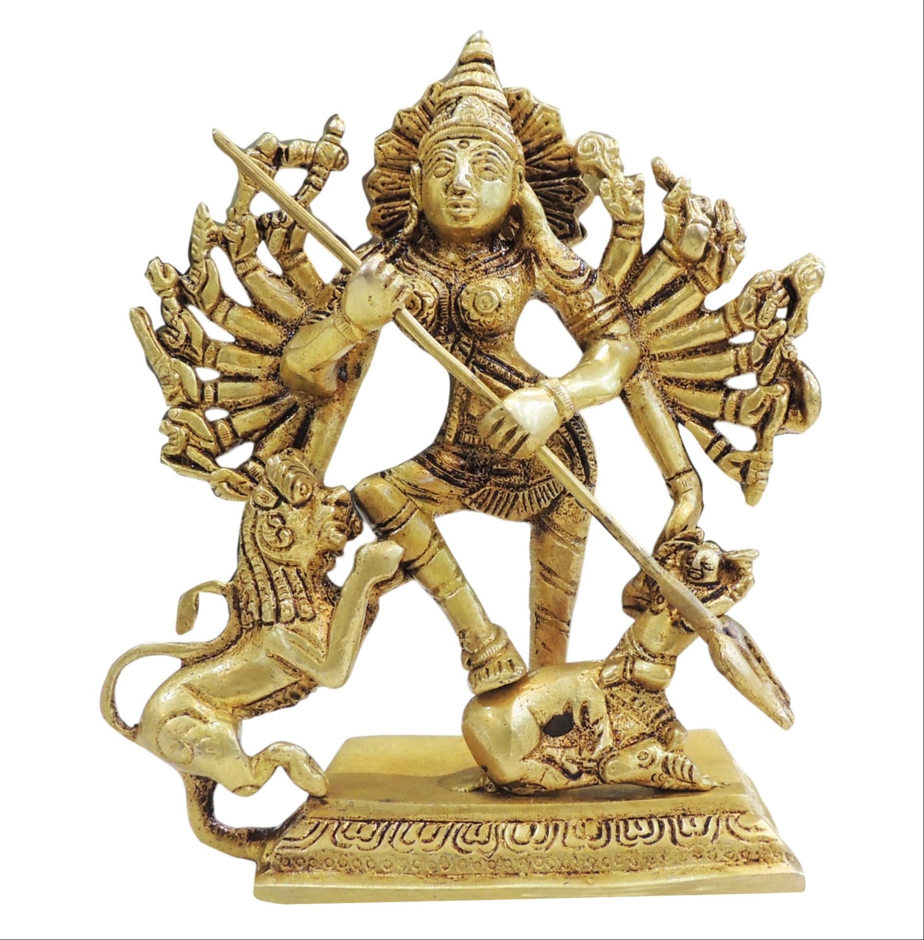 Brass Mahishasur Mardini Durga Idol Statue for Pooja Room, Height : 6.2 Inch (BSMAS1105 X)
