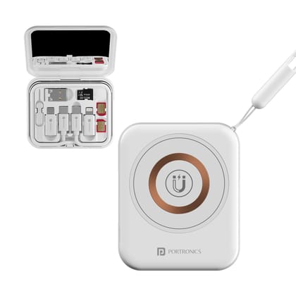 Portronics Smartpod 3 in 1 Wireless Charger With Multifunctional Cable Kit and Cleaning Kit, Makeup Mirror, 60W Type C Cable, Mobile Stand, 5 in 1 Cleaning Kit, 15W Wireless Output, Light Weight (White)