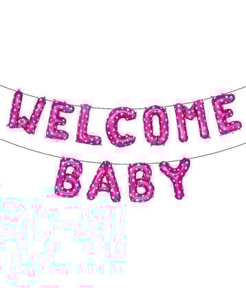 PartyBooms Welcome Baby Boy Blue Foil Balloons for Welcome New Born Baby Items Blue Balloons for Baby Boy Set of 11 Pcs (Pink)