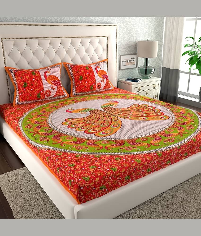 ABHACLOTHO Cotton 1 Double Bedsheet with 2 Pillow Covers ( Multicolor )