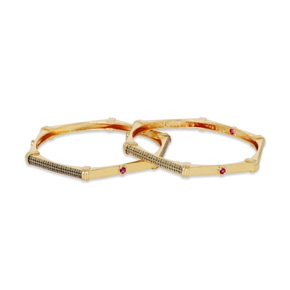 Matte Gold Plated Ruby Kada Set Of 2