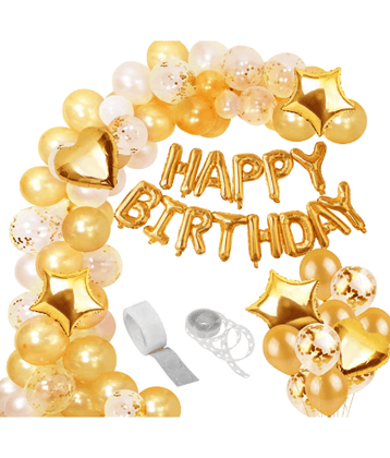 Jolly Party  Happy Birthday Foil Balloon Decoration Set -50 pcs Balloon Garland Kit- Alphabet Golden Balloons, Metallic Balloons, Confetti Balloon, Heart & Star Foil Balloons For Birthday Decoration