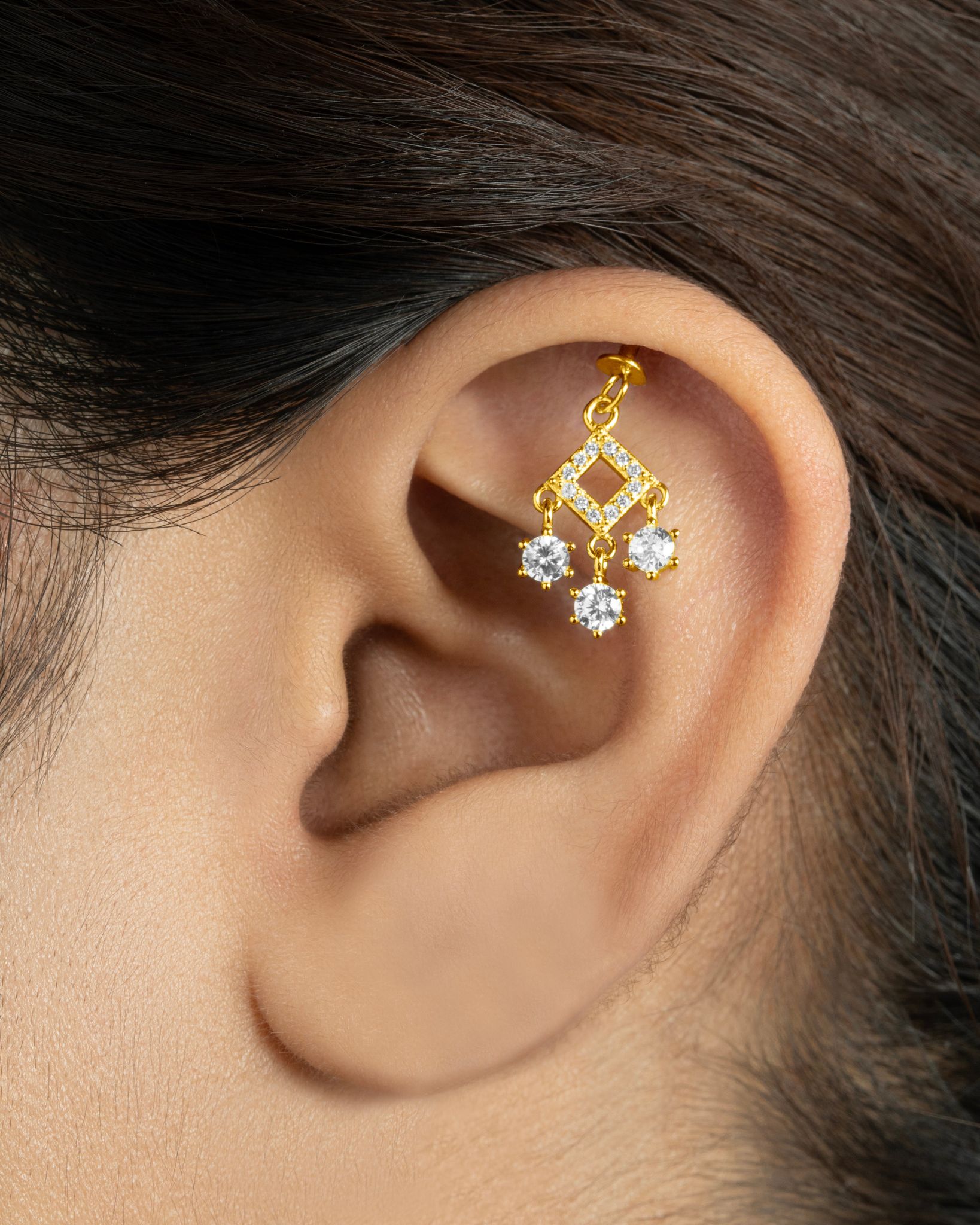 Solitaire Droplets - Helix Hanging - 14K Gold Plated-Screw attachment
