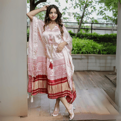 GlamaStitch Presents: Off-White Digital Bandhej Kaftan-Free Size Up To XXL-44
