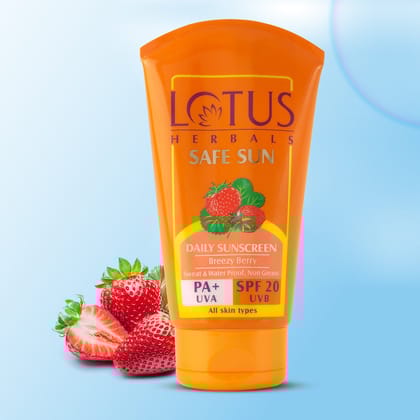 Lotus Herbals Safe Sun Sunscreen Cream Non-Greasy, Sweat & Water Resistant, SPF 20 PA +, UVA & UVB, 100 gm