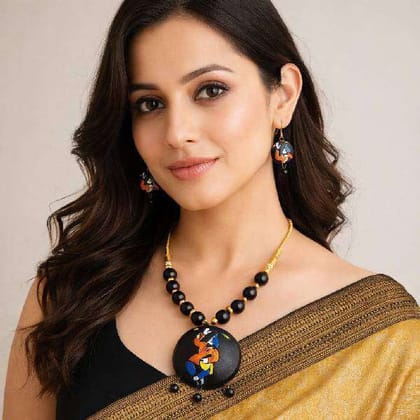 Eco Friendly Black Terracotta Necklace Set for Women Formal