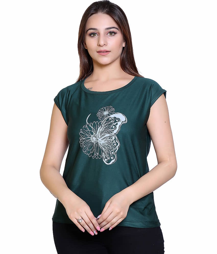 Ogarti Women Lycra Printed Regular Fit Round Neck T-Shirt ( White )