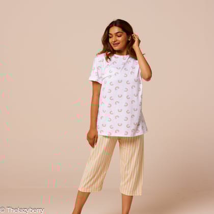 White with rainbow prints and multi colour mix & match night dress-L