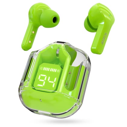 iGear Crystal iG-1025 True Wireless Earbuds, Transparent Charging Case- Neon Green