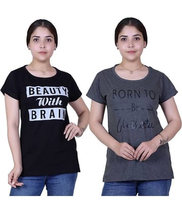 Varenyam Women Cotton Regular Fit Round Neck T-Shirt ( Black )