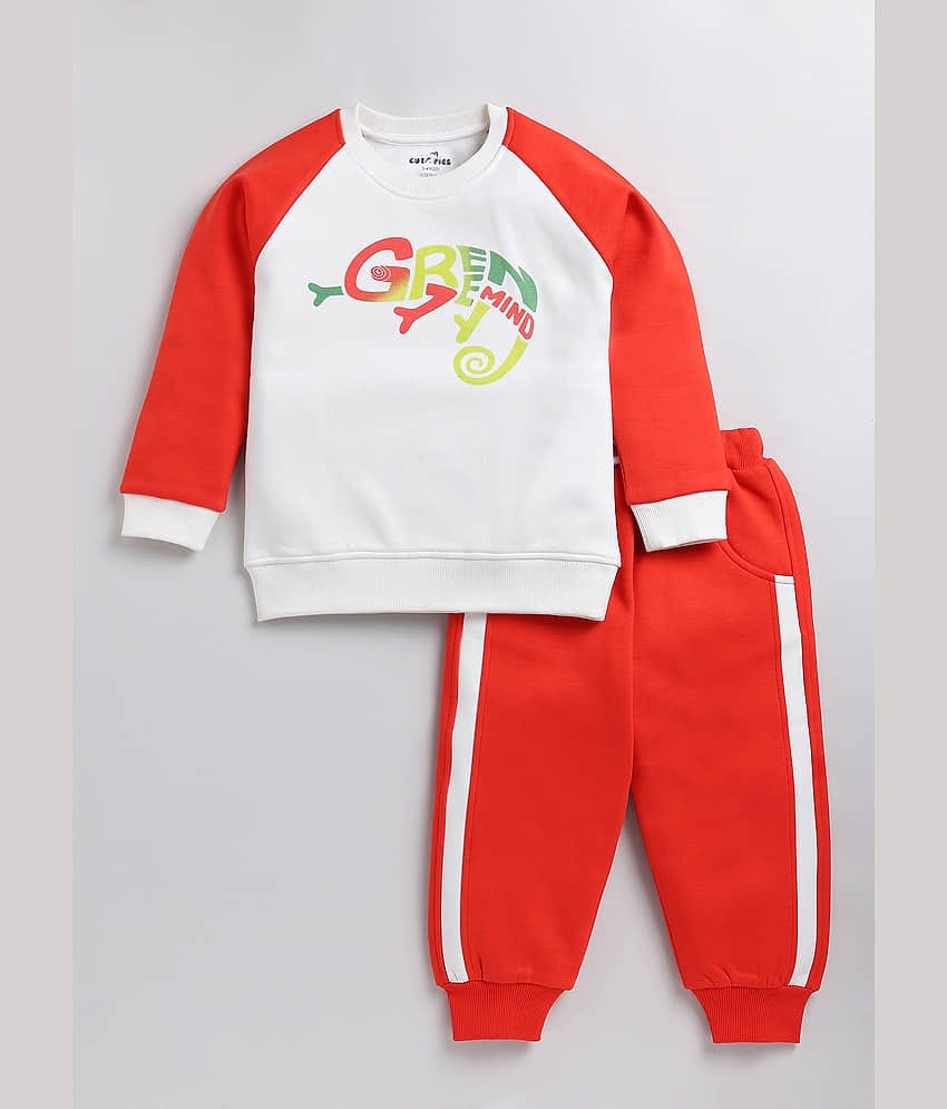 CUTOPIES Pack of 1 Boys Cotton Sweatshirt & Trackpant Set ( Red )