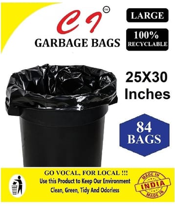 C-I Large 84 pcs - 25X30 Black Disposable Garbage Trash Waste Dustbin Bags of 63cm x 76cm | Pack of 6 X 14 pcs= total 84 pcs