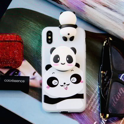 Cute 3D Panda Silicone Soft Case (With Panda Head & Pop Up Socket Holder Stand)-iPhone XR