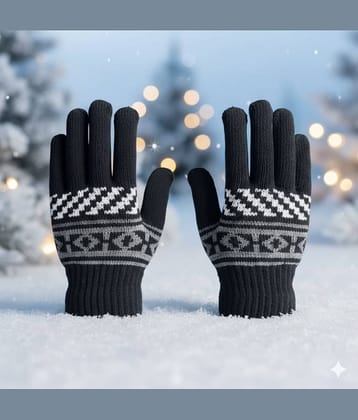 Infispace Black Woollen Men's Woollen Gloves ( Pack of 1 )